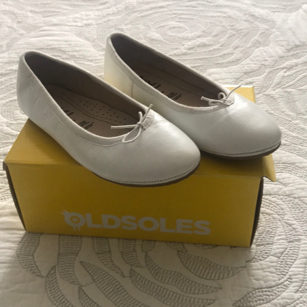New Old Soles girls white leather ballet flats.